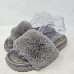 Sam Edelman Faux Fur Slide Sandals Gray Cozy Casual Womens Size 7